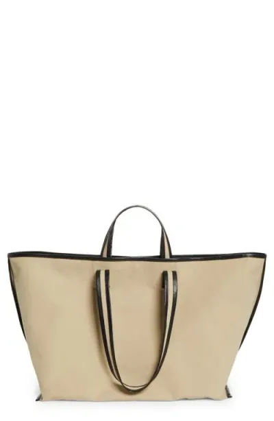 Kassl Large Contrast Trim Canvas Tote In Beige/oil Black 0170