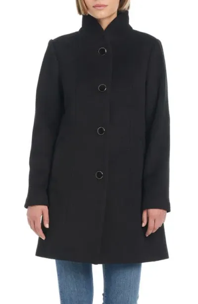 Kate Spade New York High Neck Wool Blend Coat In Black