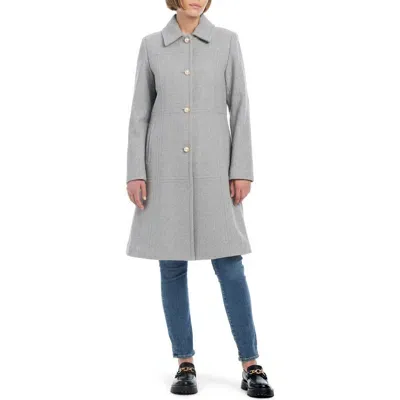 Kate Spade New York Imitation Pearl Button Wool Blend Coat In Heather Grey