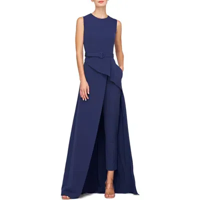 Kay Unger Owen Belted Maxi Jumpsuit In Dark Indigo