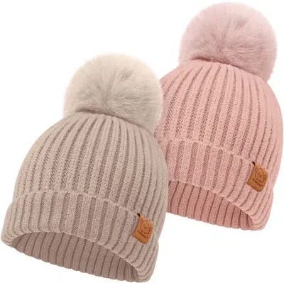 Keababies Kids' 2-pack Pom Knitted Beanie In Fawn