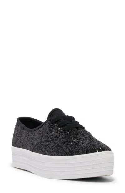 Keds Women's Point Glitter Celebrations Lace Up Canvas Sneakers In Black