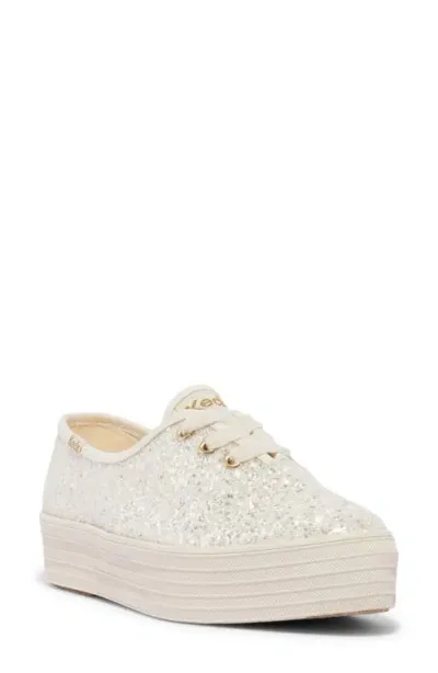 Keds Women's Point Glitter Celebrations Lace Up Canvas Sneakers In Cream