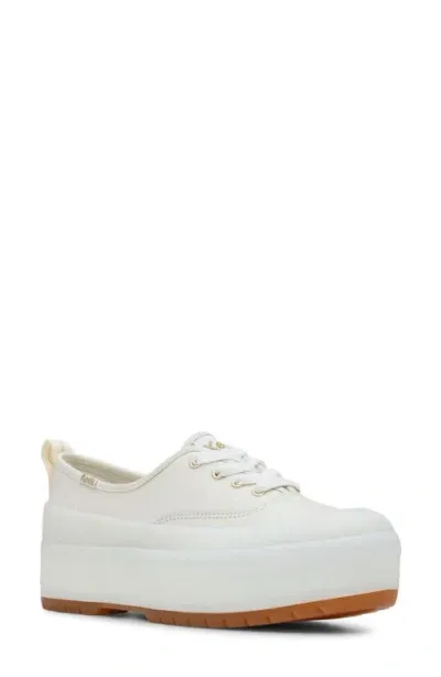 Keds ® The Platform Sneaker In Egret/gold Leather