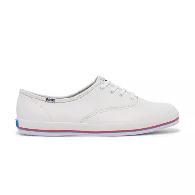 Keds Women's Champion Leather Bottom Foxing Stripe Lace Up Leather Sneakers In White