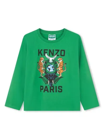 Kenzo Kids' Graphic-stamp T-shirt In Green