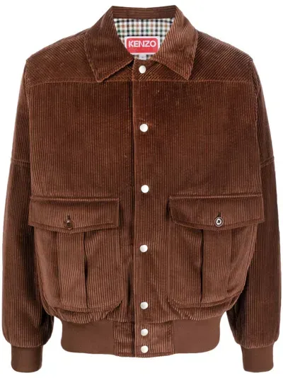 Kenzo Logo Patch Corduroy Jacket In Brown