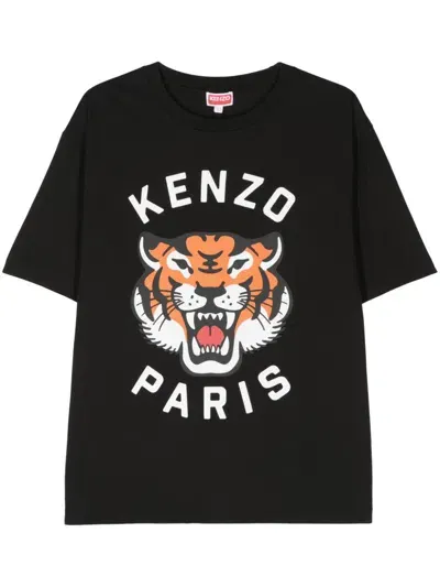 Kenzo Lucky Tiger Cotton T-shirt In Black