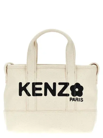 Kenzo Small  Utility Denim Tote Bag In White/black