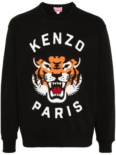 Kenzo Lucky Tiger Cotton Sweatshirt In Black