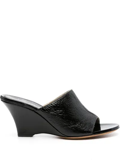 Khaite Marion Leather Wedge Mule Sandals In Black