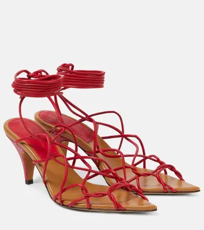 Khaite Arden 75 Leather Sandals In Red