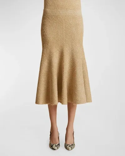 Khaite Cadence Cashmere Midi Skirt In Wheat