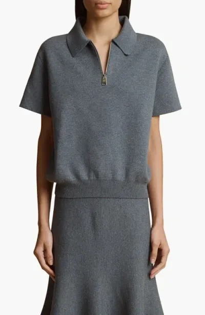 Khaite Gulliame Zip-up Knit Wool-blend Polo Top In Grey