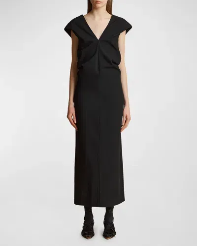 Khaite Ima Wool-blend Grain De Poudre Maxi Dress In Black