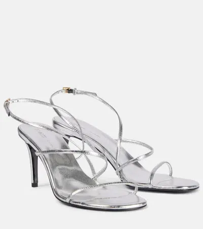 Khaite Loop 75 Leather Sandals In Silver