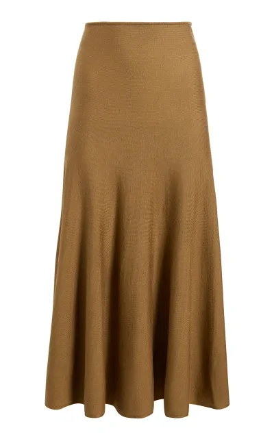 Khaite Mayu Mid-rise Wool-blend Maxi Skirt In Brown