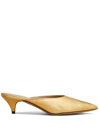 Khaite River Metallic Leather Mules In Gold