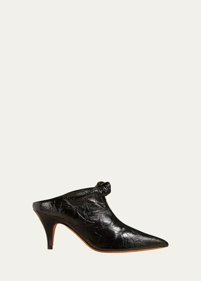 Khaite Rowan Crinkle Leather Bow Mules In Black