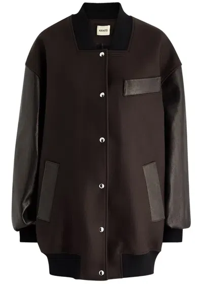 Khaite Spencer Leather And Wool-blend Bomber Jacket In Dark Brown