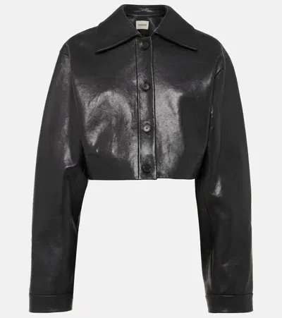 Khaite Sue Cropped Leather Jacket In Black