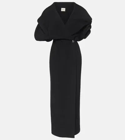 Khaite Truman Puff-sleeve Maxi Dress In Black