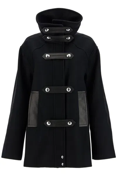 Khaite Wool And Leather Melbo Coat In Black