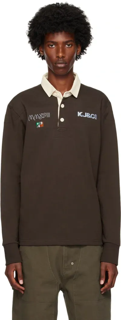 Kijun Brown Embroidered Polo In Dark Brown