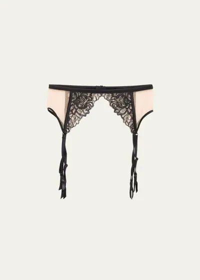 Kiki De Montparnasse Cezanne Embroidered Mesh Garter Belt In Sucre