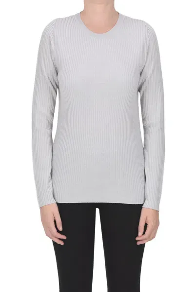 Kiltie Ribbed Knit Pullover In Light Grey