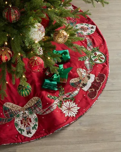 Kim Seybert 64" Tinsel Treasure Embroidered Tree Skirt In Red