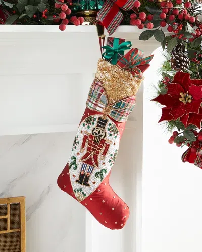 Kim Seybert Hand-beaded Nutcracker Stocking, 19.75" In Red