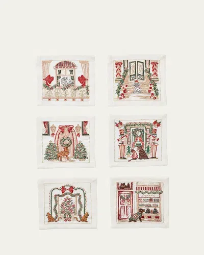 Kim Seybert Holiday Paws Cocktail Napkins, Set Of 6 In A Gift Box In Multi