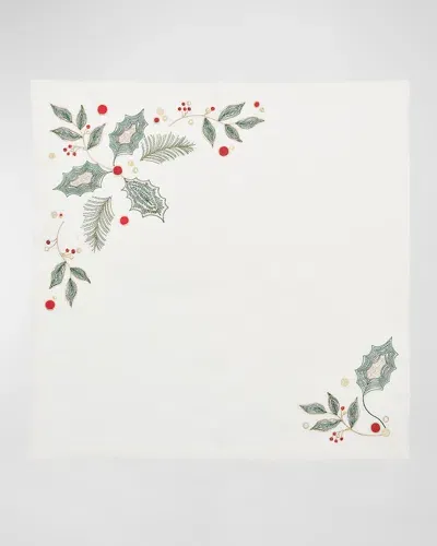 Kim Seybert Holly And Sprig Napkin In White/red/green