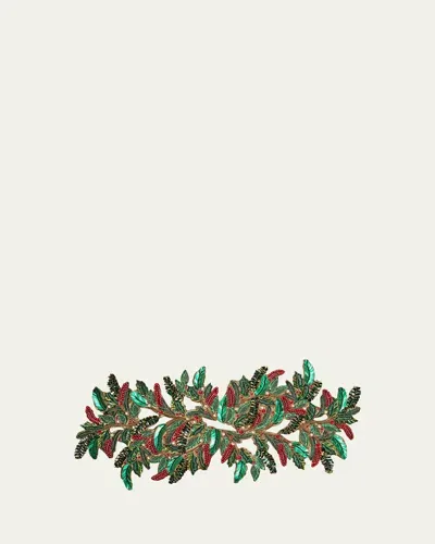 Kim Seybert Holly And Sprig Table Runner In Green/red