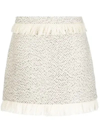 Kimhēkim Fringe-detail Tweed Mini Skirt In Neutrals