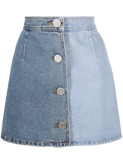 Kimhēkim Two-tone Denim Mini Skirt In Blue