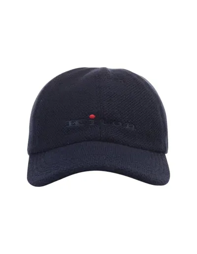 Kiton Blue Cashmere Baseball Hat With Logo