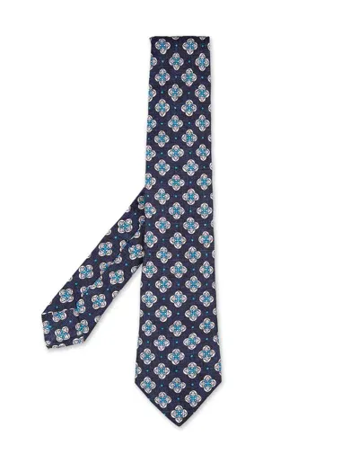 Kiton Blue Silk Tie With Multicolour Pattern