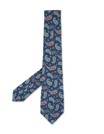 Kiton Blue Silk Tie With Paisley Pattern