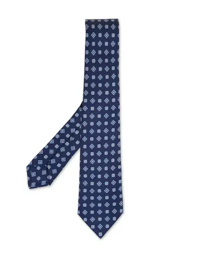 Kiton Blue Tie With Geometric Micro Pattern