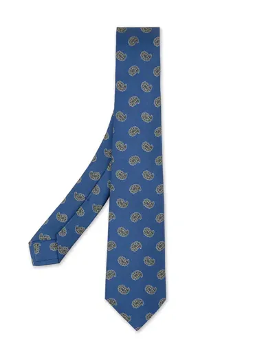 Kiton Blue Tie With Green Cashmere Pattern