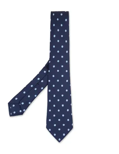 Kiton Blue Tie With Micro Polka Dot Pattern