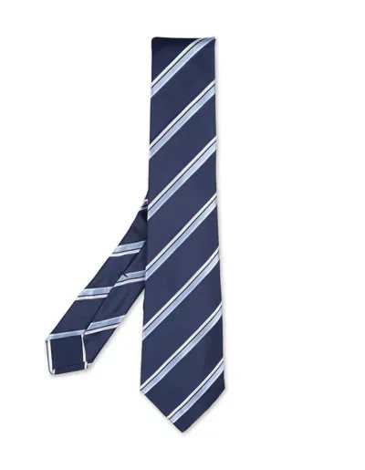 Kiton Blue Tie With Striped Pattern