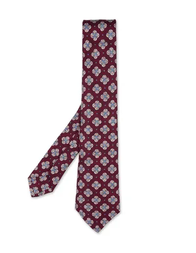 Kiton Burgundy Silk Tie With Multicolour Pattern In Red