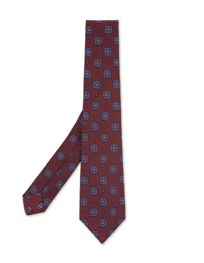 Kiton Burgundy Tie With Geometric-floral Pattern In Red