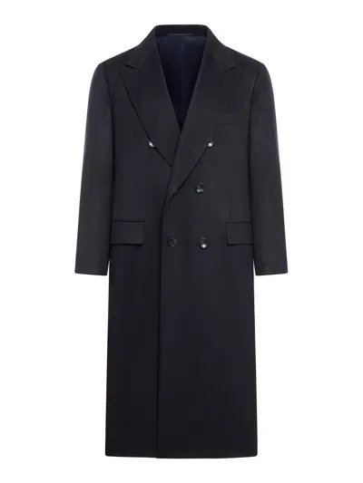 Kiton Cappotto Doppiopetto In Cashmere In Blue