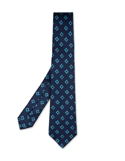 Kiton Dark Blue Tie With Rhombus Pattern