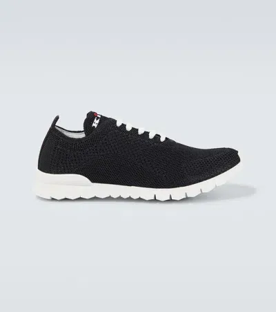 Kiton Fit Logo-embroidered Knitted Sneakers In Black