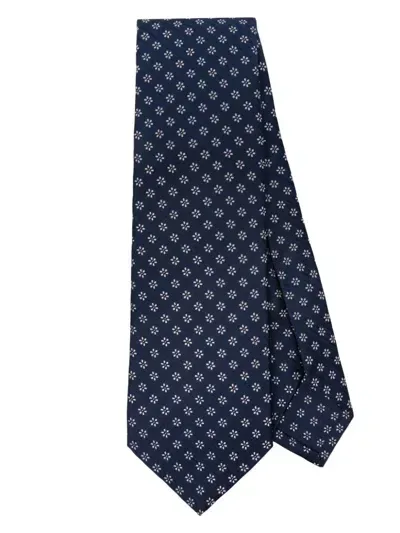 Kiton Floral-embroidered Tie In Blue